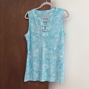 Sleeveless Lace-Up Blue Top